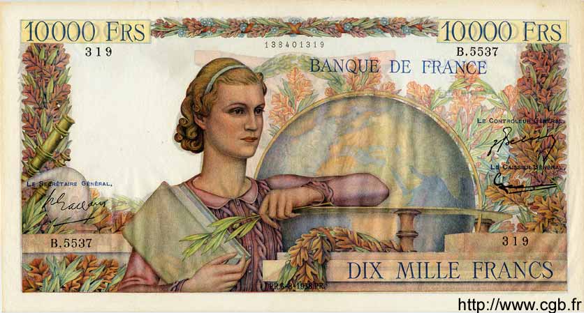 10000 Francs GÉNIE FRANÇAIS FRANCE  1953 F.50.67 SUP