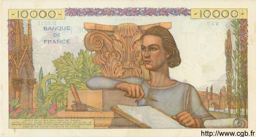 10000 Francs GÉNIE FRANÇAIS FRANCE  1954 F.50.69 TTB+