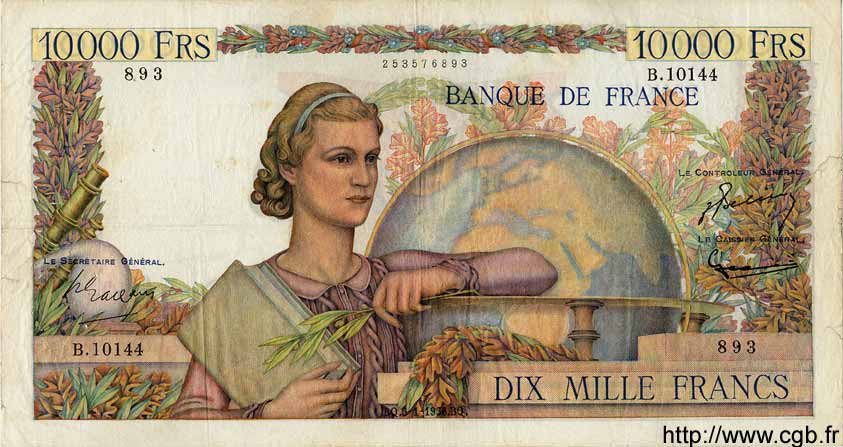 10000 Francs GÉNIE FRANÇAIS FRANCE  1956 F.50.78 TB+