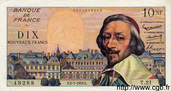 10 Nouveaux Francs RICHELIEU FRANCE  1959 F.57.02 SUP