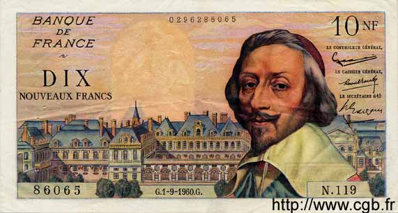 10 Nouveaux Francs RICHELIEU FRANCE  1960 F.57.10 TTB+