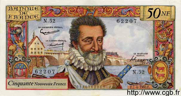 50 Nouveaux Francs HENRI IV FRANCE  1960 F.58.05 pr.SPL