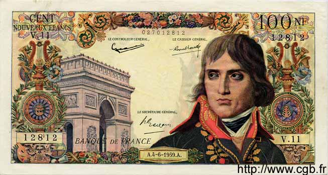 100 Nouveaux Francs BONAPARTE FRANCE  1959 F.59.02 pr.SUP