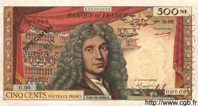 500 Nouveaux Francs MOLIÈRE FRANCE  1959 F.60.01Spn pr.NEUF