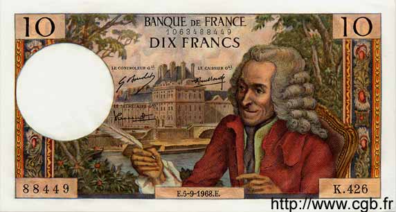 10 Francs VOLTAIRE FRANCE  1968 F.62.34 pr.NEUF