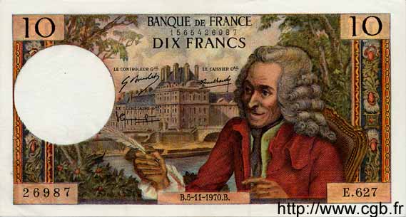 10 Francs VOLTAIRE FRANCE  1970 F.62.47 SPL