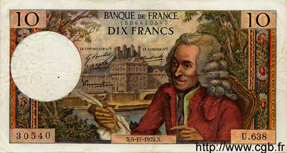 10 Francs VOLTAIRE FRANCE  1970 F.62.47 TTB