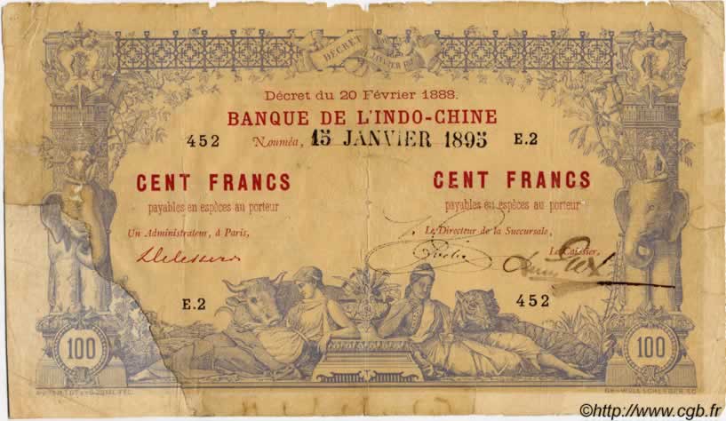 100 Francs NOUVELLE CALÉDONIE  1895 P.12 B+