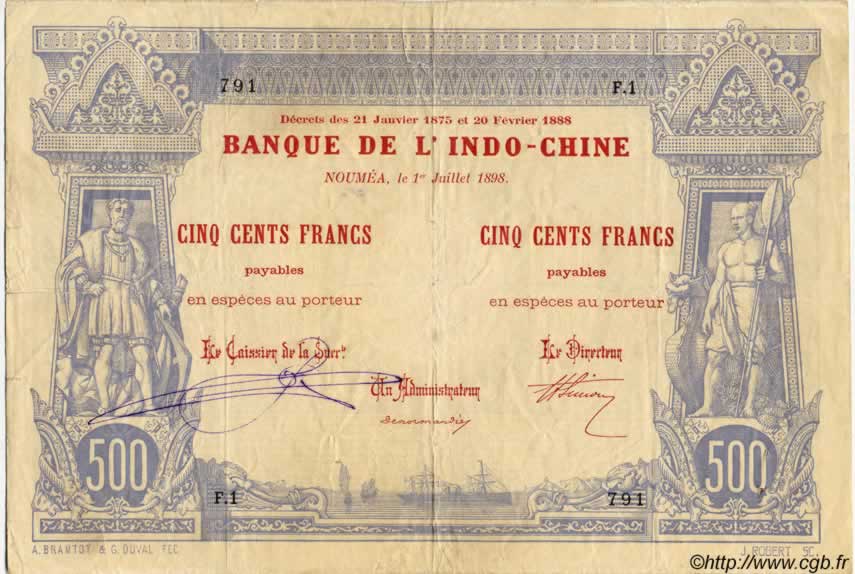 500 Francs NOUVELLE CALÉDONIE  1898 P.13a TTB