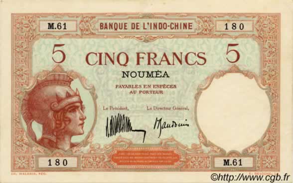 5 Francs NOUVELLE CALÉDONIE  1932 P.36b pr.NEUF