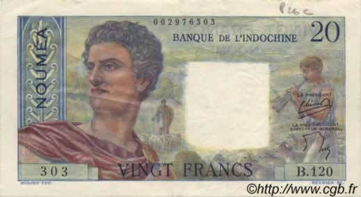 20 Francs NOUVELLE CALÉDONIE  1954 P.50b fVZ to VZ