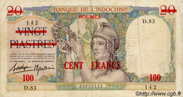 100 Francs NEW CALEDONIA  1939 P.39s VF