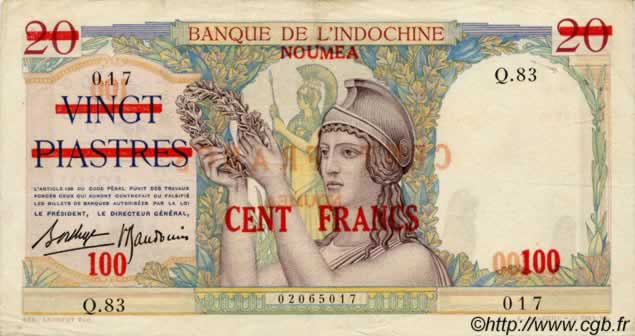 100 Francs NOUVELLE CALÉDONIE  1939 P.39 TTB