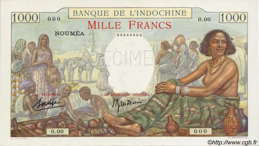 1000 Francs NOUVELLE CALÉDONIE  1938 P.43as UNC-