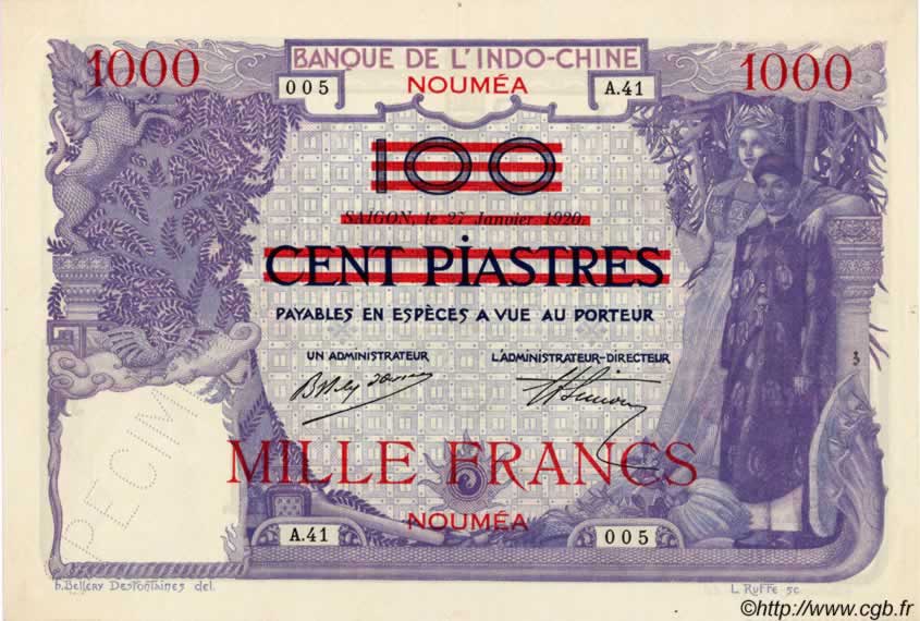 1000 Francs NOUVELLE CALÉDONIE  1939 P.40s AU