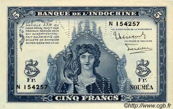 5 Francs NOUVELLE CALÉDONIE  1944 P.48s q.FDC
