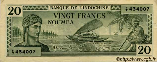 20 Francs NOUVELLE CALÉDONIE  1944 P.49 TTB+