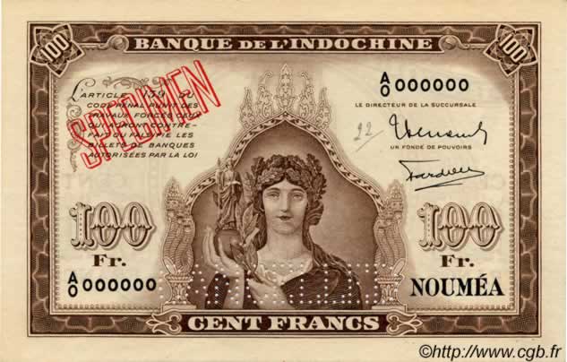 100 Francs Spécimen NOUVELLE CALÉDONIE  1942 P.44s SPL