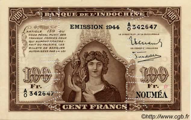 100 Francs NOUVELLE CALÉDONIE  1944 P.46b SPL