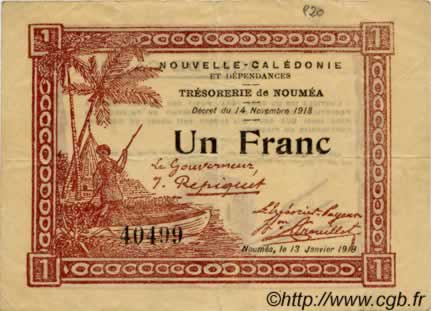 1 Franc NOUVELLE CALÉDONIE  1919 P.34b TTB