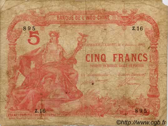 5 Francs TAHITI  1920 P.04 var B