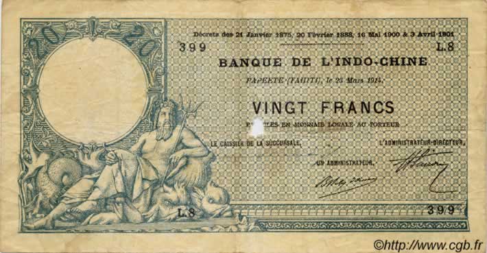 20 Francs TAHITI  1914 P.02 TB