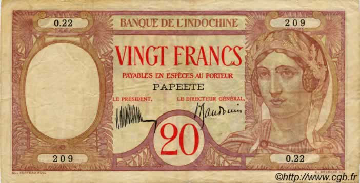 20 Francs TAHITI  1932 P.12b TB