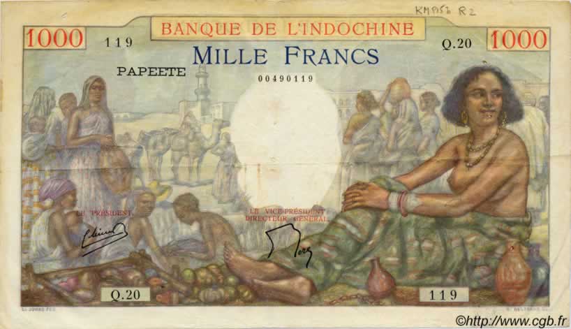 1000 Francs TAHITI  1954 P.15b TTB