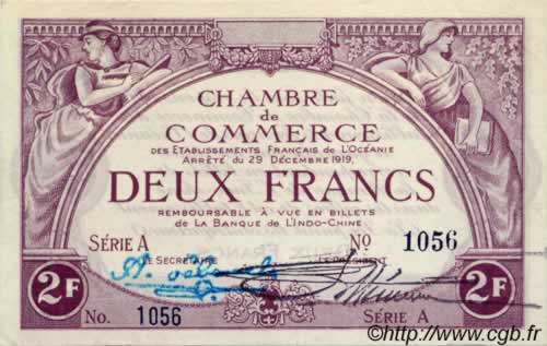 2 Francs OCÉANIE  1919 P.04 SPL