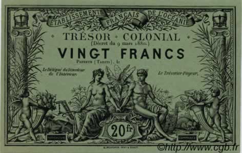 20 Francs TAHITI  1880 P. -s NEUF