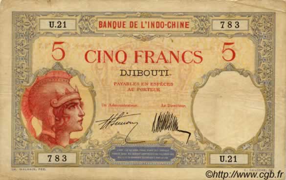 5 Francs DJIBOUTI  1927 P.06a VF
