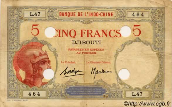 5 Francs Annulé DJIBOUTI  1936 P.06b TB