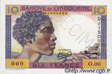 10 Francs DSCHIBUTI   1946 P.19s ST