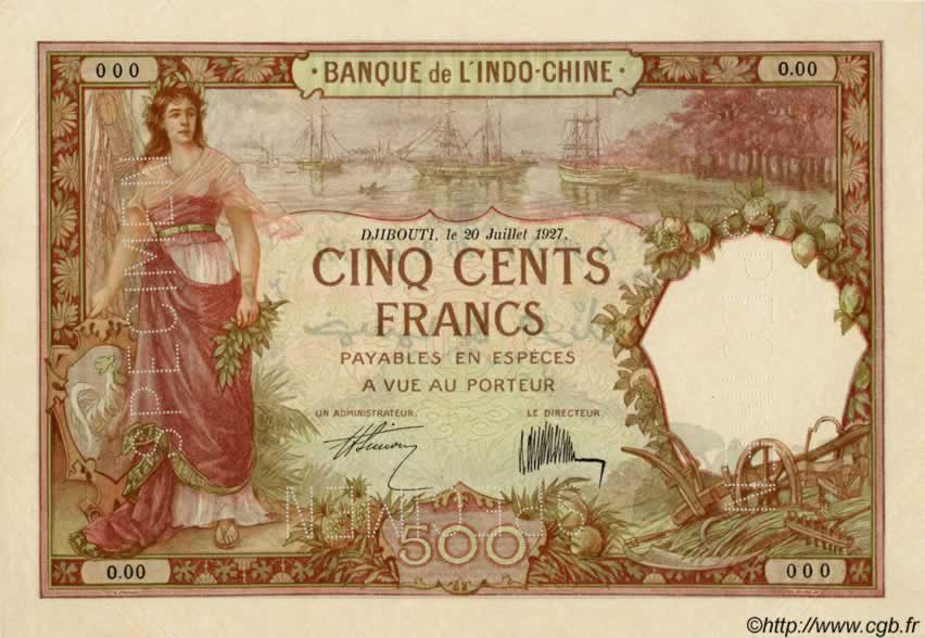 500 Francs DJIBOUTI  1927 P.09as pr.SPL