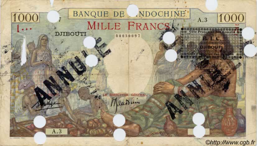 1000 Francs DJIBOUTI  1938 P.13Es B