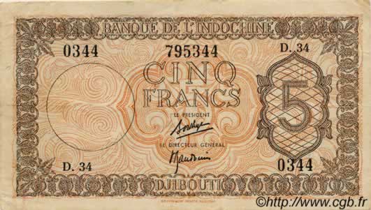 5 Francs Palestine DJIBOUTI  1945 P.14 TTB