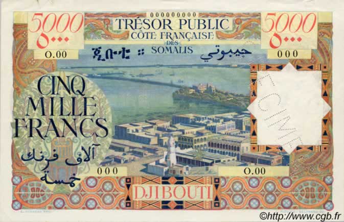 5000 Francs DJIBOUTI  1952 P.29s SPL