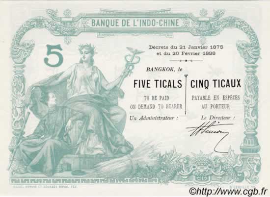 5 Ticaux THAÏLANDE  1898 PS.101 var NEUF