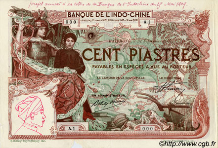 100 Piastres FRENCH INDOCHINA Haïphong 1907 P.018 vars XF