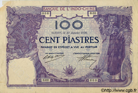 100 Piastres INDOCHINE FRANÇAISE Saïgon 1920 P.042s TTB+