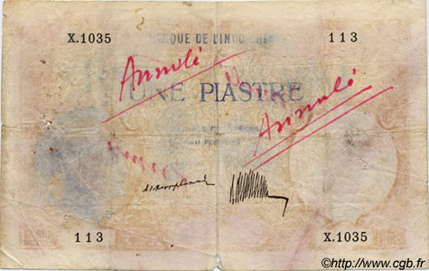 1 Piastre INDOCHINE FRANÇAISE  1923 P.048a B