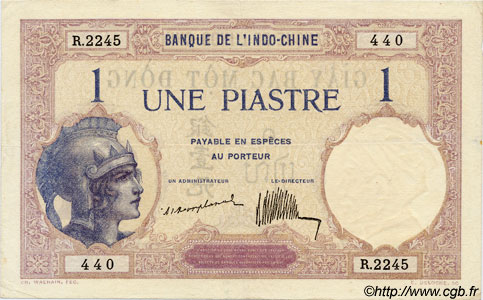 1 Piastre INDOCHINE FRANÇAISE  1923 P.048a TTB+