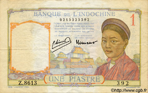 1 Piastre INDOCHINE FRANÇAISE  1945 P.054c TTB+