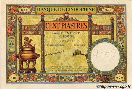 100 Piastres FRENCH INDOCHINA  1925 P.051as AU