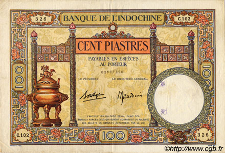 100 Piastres INDOCHINE FRANÇAISE  1936 P.051d TTB+