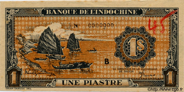 1 Piastre orange FRENCH INDOCHINA  1945 P.058 vars AU