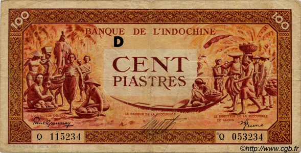 100 Piastres orange INDOCHINE FRANÇAISE  1942 P.066 TB+