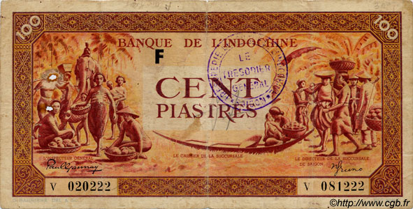 100 Piastres orange INDOCHINE FRANÇAISE  1942 P.066 var TB+