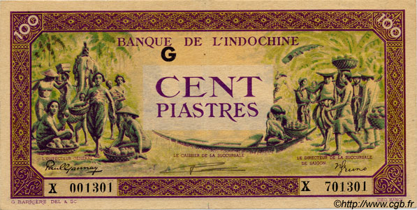 100 Piastres violet et vert INDOCHINE FRANÇAISE  1944 P.067 SUP+