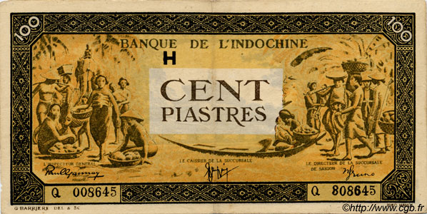 100 Piastres orange, cadre noir INDOCHINE FRANÇAISE  1945 P.073 TTB+